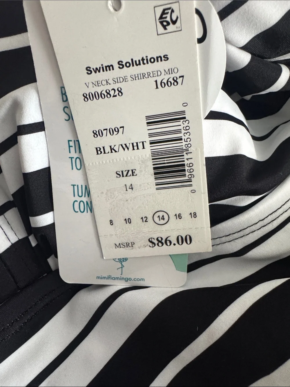 Swim Solutions Women's Striped Tummy-Control One-Piece Swimsuit Black/White NEW